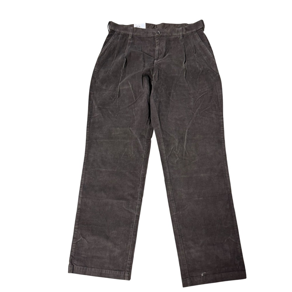 Croft & Barrow Mens 36x34 Brown Stretch Corduroy Pants Pleated Classic Fit NEW